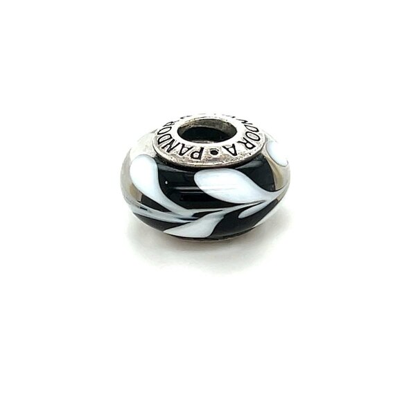 Pandora Black/White Spiral Murano Glass Charm - Picture 1 of 3